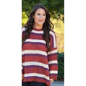 Listicle Womens Sweater Size Medium Oversized Multicolor Stripes Long Sleeves‎